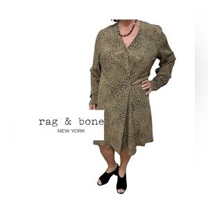 RAG & BONE Leopard w/ Blue Stitching Shirt Dress size Lg - beige & brown print